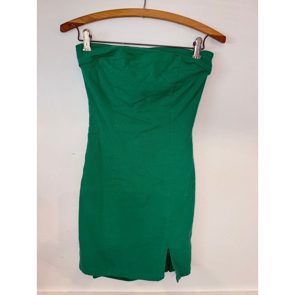 Hello Molly Green Strapless Linen Blend Mini Dress Bodycon Slit Size S US 4